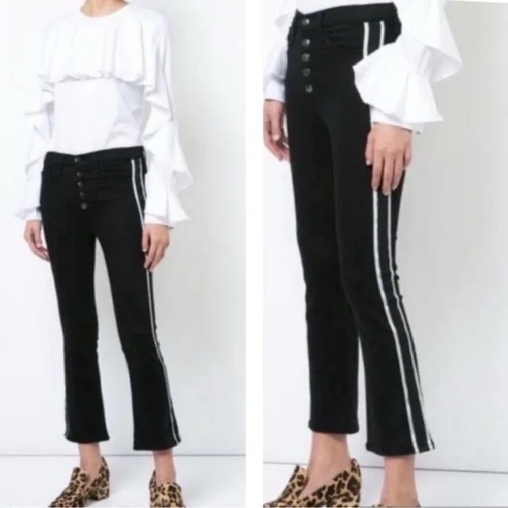 NWOT Veronica Beard Carolyn 10” Baby Boot Black Silver Tuxedo Stripe Jeans 26 - Picture 3 of 13